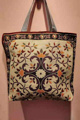 Floral Striped Handle Tote Bag