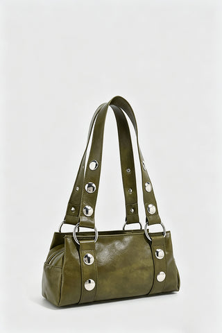 Studded Ring-Handle Shoulder Bag