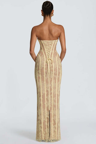 Floral Lace Strapless Maxi Dress
