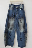 Script Print Cargo Pocket Baggy Jeans
