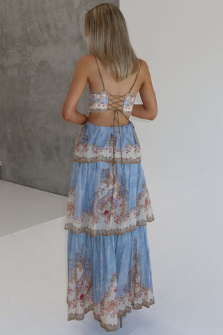 Floral Tiered Spaghetti Strap Maxi Dress