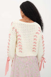 Bow Detail V-Neck Puff Sleeve Cardigan