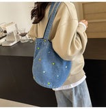 Floral Denim Tote Bag