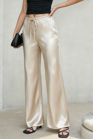 Satin Drawstring Wide-Leg Casual Pants