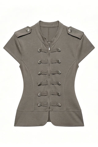 Military Shoulder Detail Zip Vest