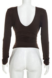 Deep V-Neck Ruched Front Long Sleeve Blouse