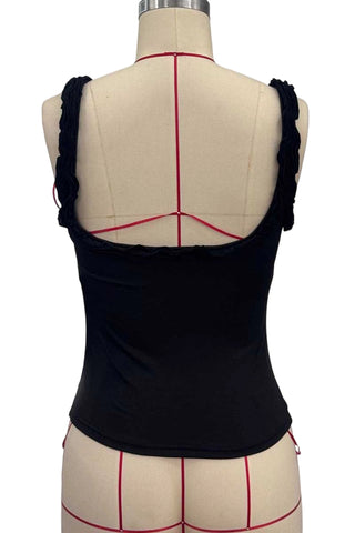 Ruched Ruffle Trim V-Neck Tank Top