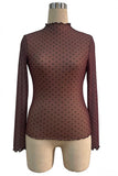 Sheer Polka Dot Mock Neck Long Sleeve Top