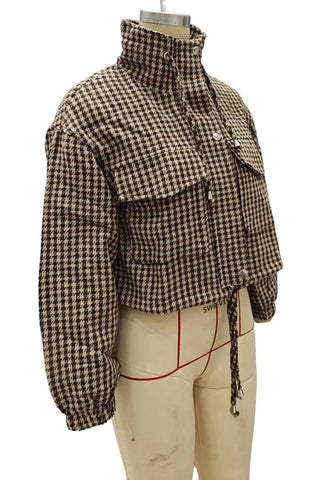 Houndstooth Zip-Up Crop Jacket
