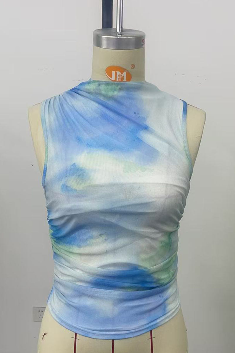 Tie-Dye Mock Neck Sleeveless Tank