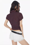 Plaid Puff Sleeve V-Neck Shirt