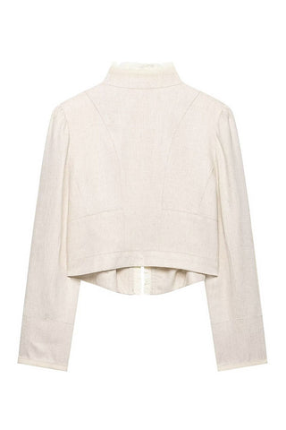 Ruffle Trim Military Collar Crop Jacket