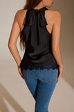 Satin Cowl Neck Lace Hem Tank