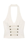 Double Button Detail Halter Tank Top