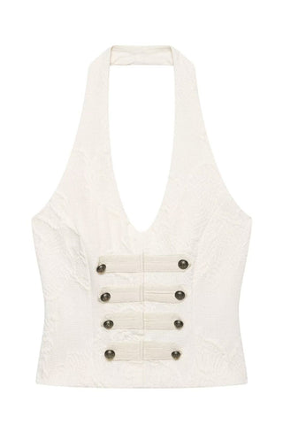 Double Button Detail Halter Tank Top