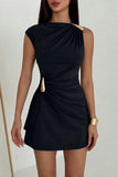 Asymmetric Shoulder Mini Dress