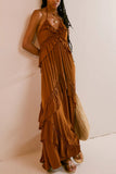 Ruffle Tiered Halter Maxi Casual Dress
