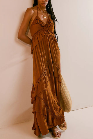 Ruffle Tiered Halter Maxi Casual Dress