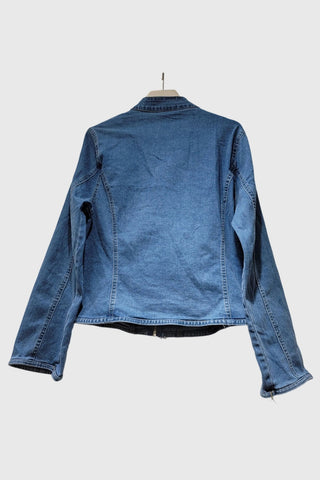 Military Button Zip Front Denim Jacket