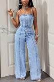 Strap-Detail Button-Front Jumpsuit