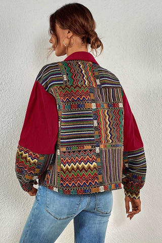 Geometric Patchwork Corduroy Shacket