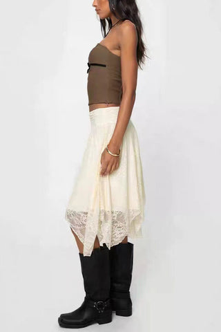Sheer Lace Asymmetrical Midi Skirt