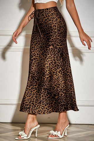 Satin Drawstring Waist Slip Midi Skirt