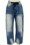 Striped Drawstring Straight Jeans