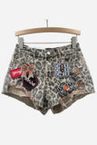 Patchwork Leopard Denim Shorts