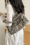Leopard Print Studded Multi-Pocket Tote Bag