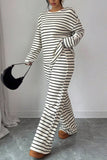 Striped Knit Crew Neck Pants Set
