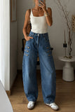 Button Detail Wide Leg Jeans