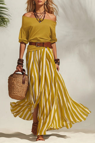 Off-Shoulder Top and Striped Maxi Skirt Set