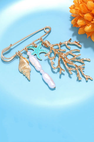 Tone Coral Starfish Charm Brooch