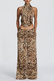 Halter Cowl Neck Crop Top and Pants Set