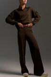 Knit Collared Top and Wide-Leg Pants Set