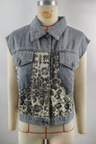 Leopard Print Patchwork Sleeveless Vest