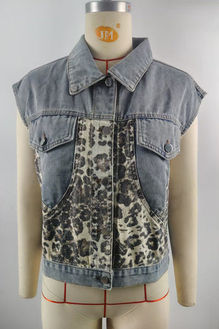 Leopard Print Patchwork Sleeveless Vest