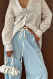 Striped Drawstring Wide-Leg Casual Pants
