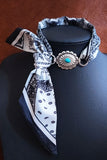 Printed Bandana Neck Scarf with Turquoise Buckle