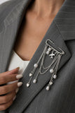 Layered Chain Pearl Heart Dangle Brooch