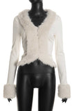 Faux Fur Trim V-Neck Crop Top