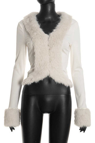 Faux Fur Trim V-Neck Crop Top