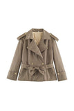 Plaid Polka Dot Belted Trench Jacket
