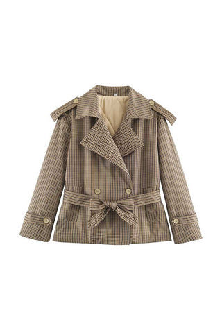 Plaid Polka Dot Belted Trench Jacket