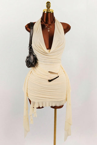 Draped Halter Mini Dress