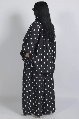 Polka Dot Button-Up Wide Leg Pants Set