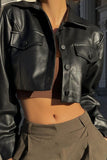 Cropped Faux Leather Button-Front Jacket