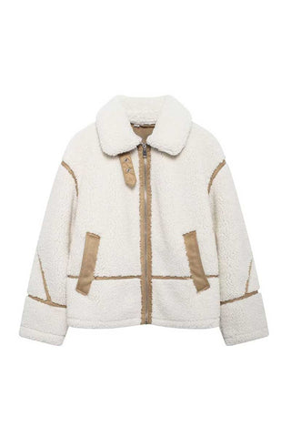 Contrast Trim Zip-Up Sherpa Jacket