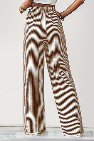 Drawstring Striped Wide-Leg Casual Pants
